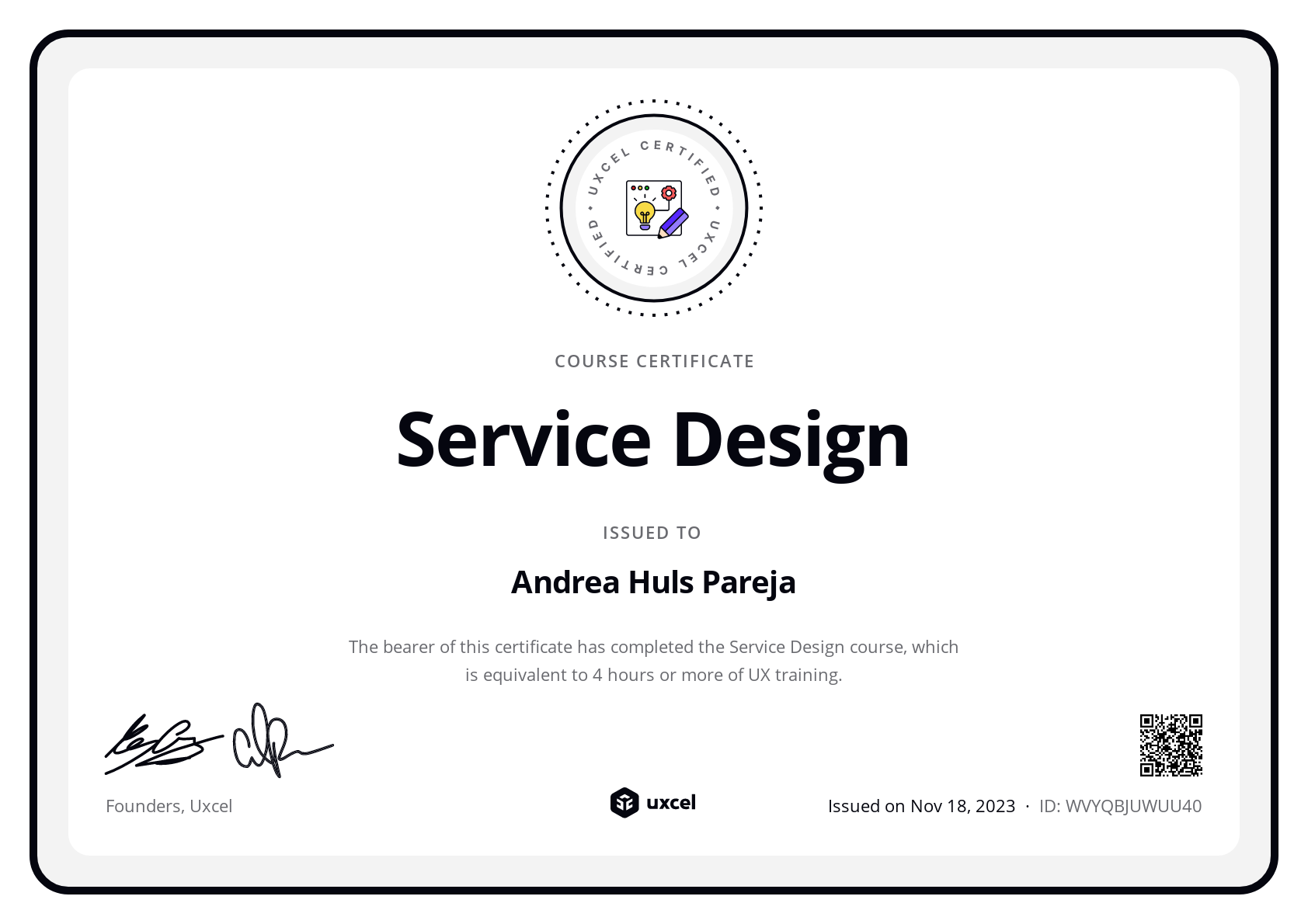 Andrea UX Researcher's certificate